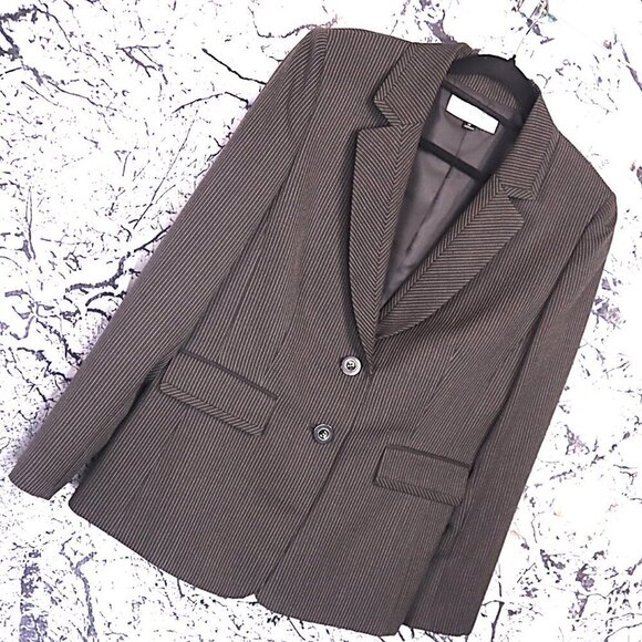 PINSTRIPE BLAZER 14 Tahari Black White Warm Fall Spring Work Office Jacket Suit - Picture 1 of 7